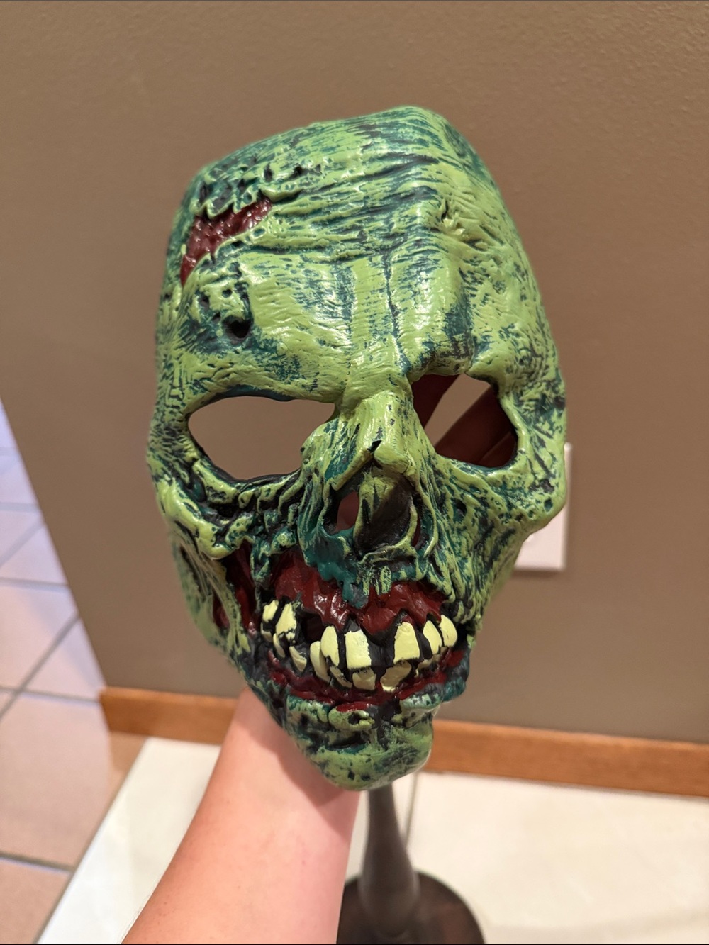 Vtg Green Zombie Skull Mask - Distressed Horror Face